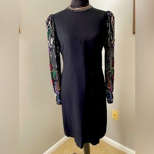 Classy black sheath dress with gorgeous beaded sleeves